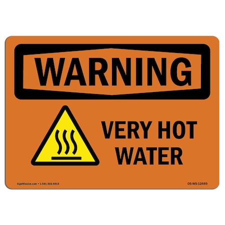 OSHA WARNING Sign, Very Hot Water W/ Symbol, 5in X 3.5in Decal